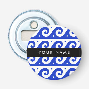Greek Meander Key, Wave Key, Blue, Your Name Bottle Opener