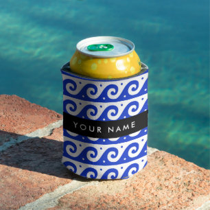 Greek Meander Key, Wave Key, Blue, Your Name Can Cooler