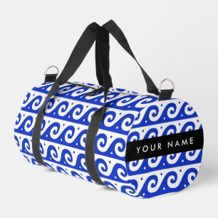 Greek Meander Key, Wave Key, Blue, Your Name Duffle Bag