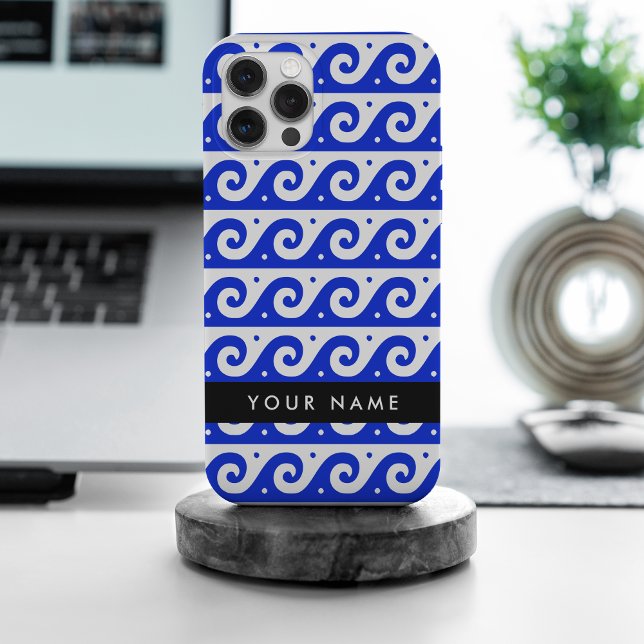 Greek Meander Key, Wave Key, Blue, Your Name iPhone Case (Creator Uploaded)