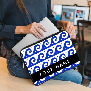 Greek Meander Key, Wave Key, Blue, Your Name Laptop Sleeve