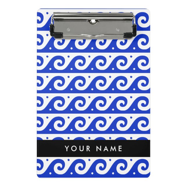 Greek Meander Key, Wave Key, Blue, Your Name Mini Clipboard (Front)