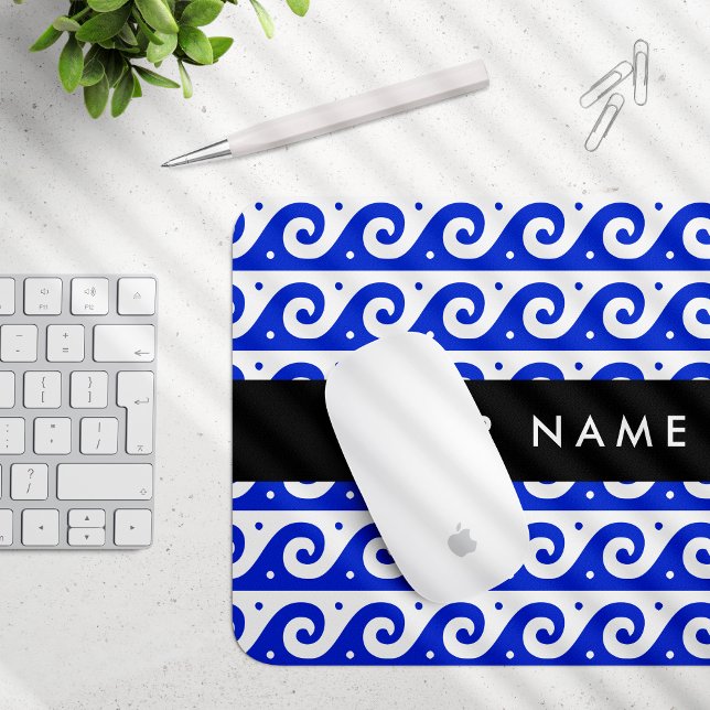 Greek Meander Key, Wave Key, Blue, Your Name Mouse Pad (Creator Uploaded)