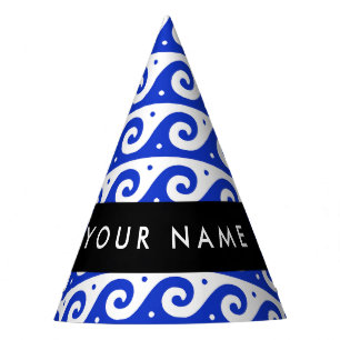 Greek Meander Key, Wave Key, Blue, Your Name Party Hat