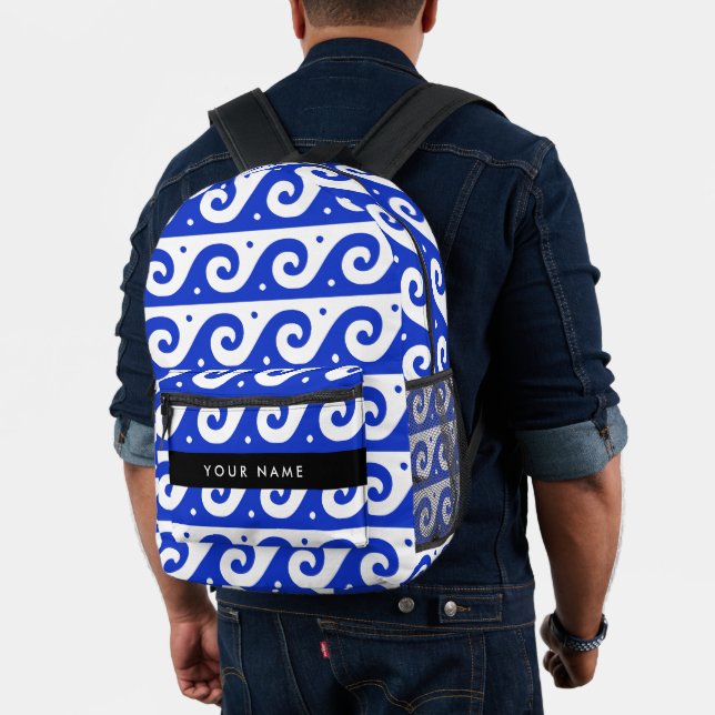 Greek Meander Key, Wave Key, Blue, Your Name Printed Backpack (Insitu (Model))