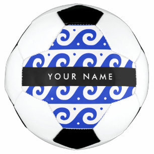 Greek Meander Key, Wave Key, Blue, Your Name Soccer Ball