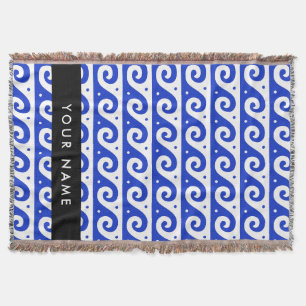 Greek Meander Key, Wave Key, Blue, Your Name Throw Blanket