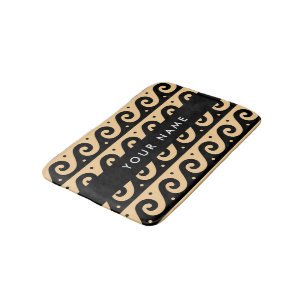Greek Meander Key, Wave Key, Brown, Your Name Bath Mat