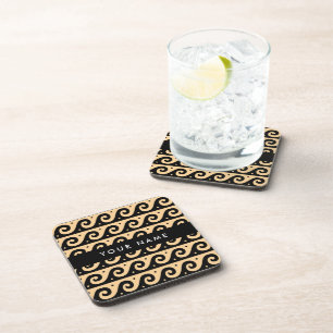 Greek Meander Key, Wave Key, Brown, Your Name Coaster