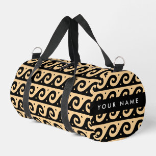 Greek Meander Key, Wave Key, Brown, Your Name Duffle Bag