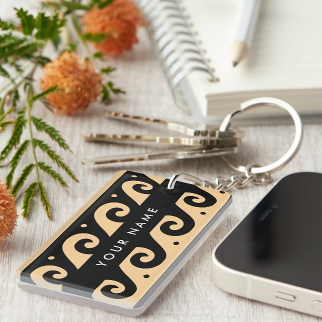 Greek Meander Key, Wave Key, Brown, Your Name Key Ring (Front Right)