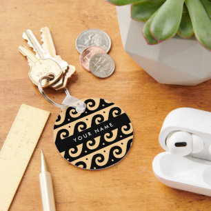 Greek Meander Key, Wave Key, Brown, Your Name Key Ring