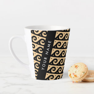 Greek Meander Key, Wave Key, Brown, Your Name Latte Mug