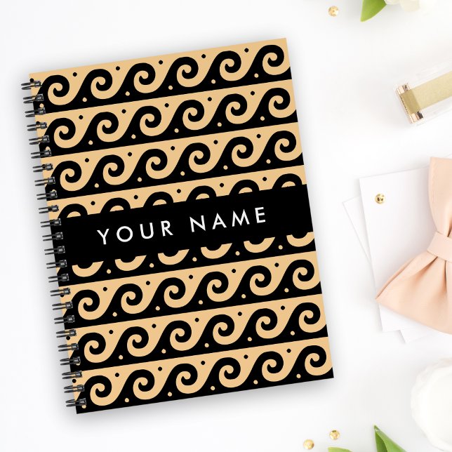 Greek Meander Key, Wave Key, Brown, Your Name Notebook (Creator Uploaded)