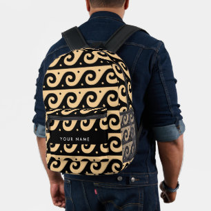 Greek Meander Key, Wave Key, Brown, Your Name Printed Backpack