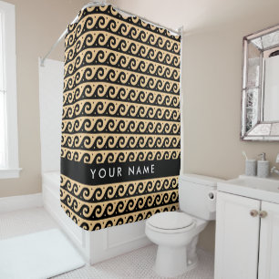 Greek Meander Key, Wave Key, Brown, Your Name Shower Curtain