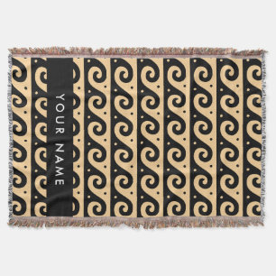 Greek Meander Key, Wave Key, Brown, Your Name Throw Blanket