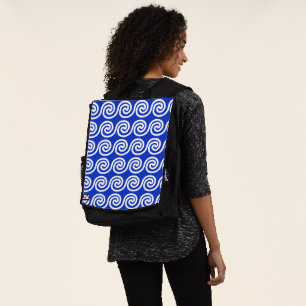 Greek Meander Key Waves Pattern Blue Backpack