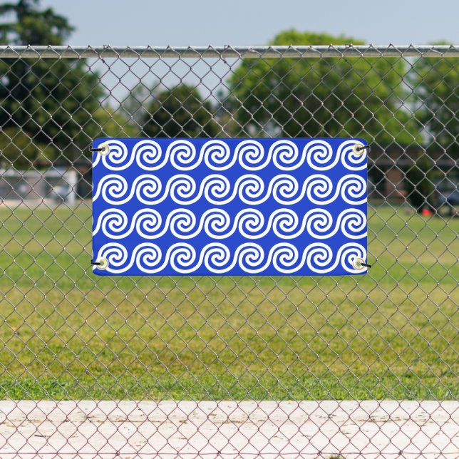 Greek Meander Key Waves Pattern Blue Banner (Insitu)