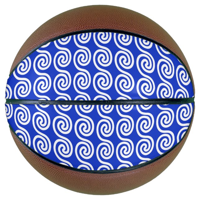 Greek Meander Key Waves Pattern Blue Basketball (Front)