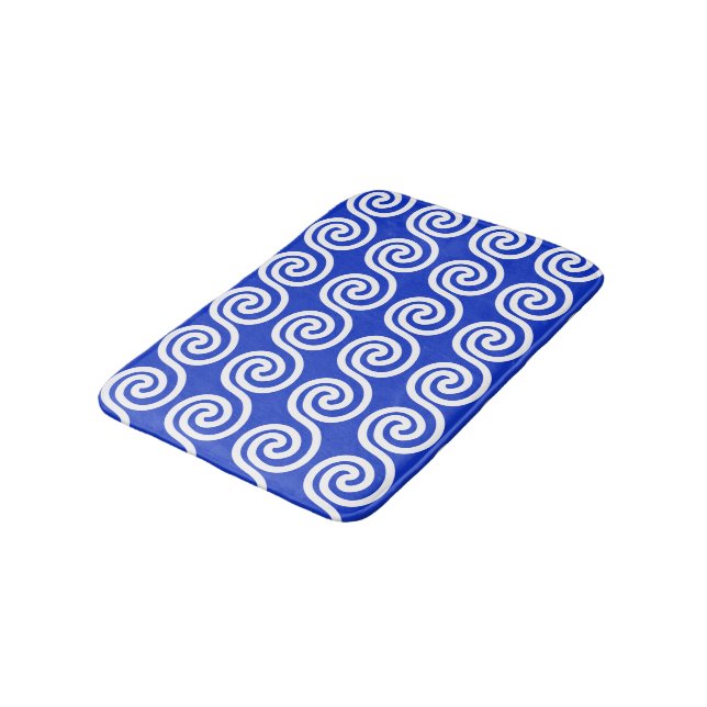 Greek Meander Key Waves Pattern Blue Bath Mat (Angled)
