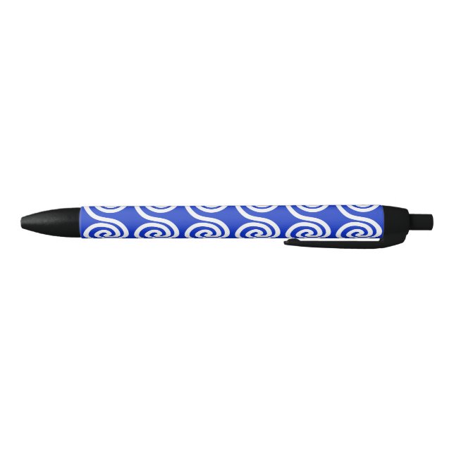 Greek Meander Key Waves Pattern Blue Black Ink Pen (Bottom)