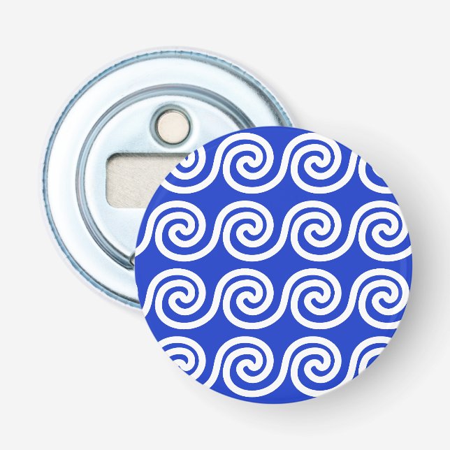 Greek Meander Key Waves Pattern Blue Bottle Opener (Front)