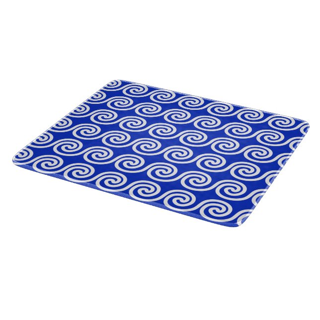 Greek Meander Key Waves Pattern Blue Cutting Board (Corner)