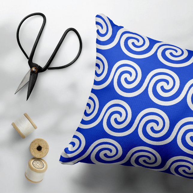 Greek Meander Key Waves Pattern Blue Decorative Cushion (Creator Uploaded)
