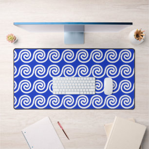 Greek Meander Key Waves Pattern Blue Desk Mat