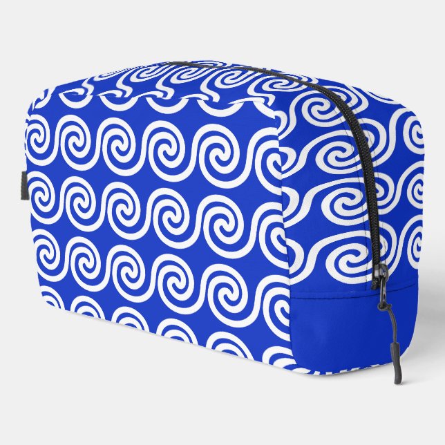 Greek Meander Key Waves Pattern Blue Dopp Kit (Right Corner)