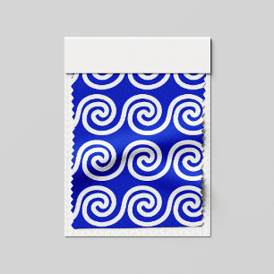 Greek Meander Key Waves Pattern Blue Fabric