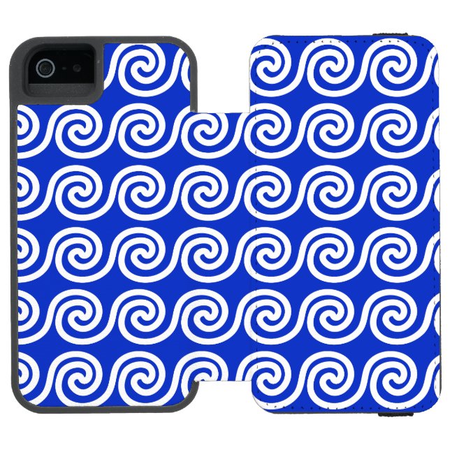 Greek Meander Key Waves Pattern Blue Incipio iPhone Wallet Case (Folio Open)