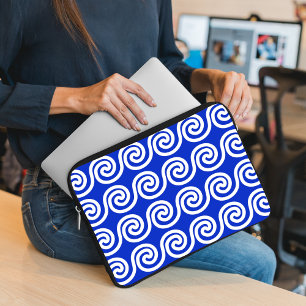 Greek Meander Key Waves Pattern Blue Laptop Sleeve