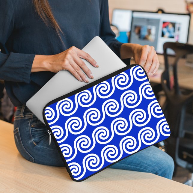 Greek Meander Key Waves Pattern Blue Laptop Sleeve (Creator Uploaded)