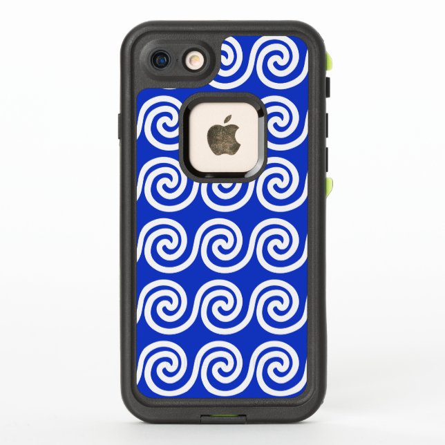 Greek Meander Key Waves Pattern Blue LifeProof iPhone Case (Back)