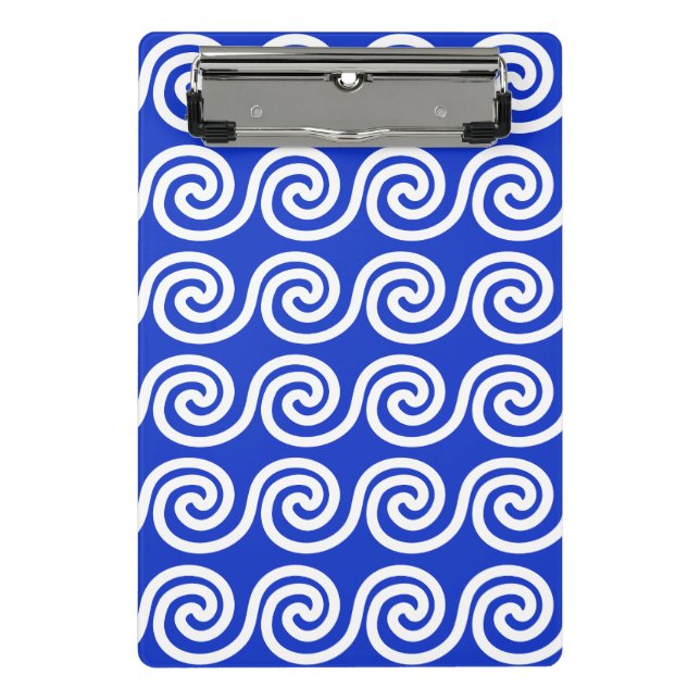 Greek Meander Key Waves Pattern Blue Mini Clipboard (Front)