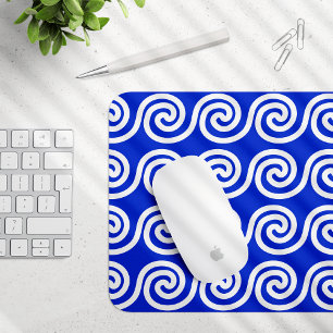 Greek Meander Key Waves Pattern Blue Mouse Pad