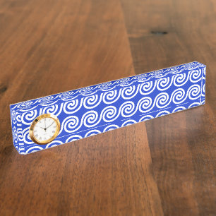 Greek Meander Key Waves Pattern Blue Nameplate