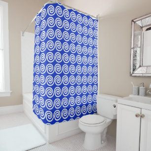 Greek Meander Key Waves Pattern Blue Shower Curtain