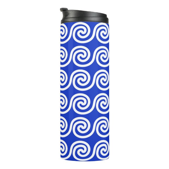 Greek Meander Key Waves Pattern Blue Thermal Tumbler (Rotated Right)
