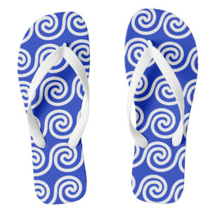 Greek Meander Key Waves Pattern Blue Thongs