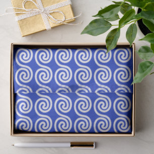Greek Meander Key Waves Pattern Blue Tissue Paper