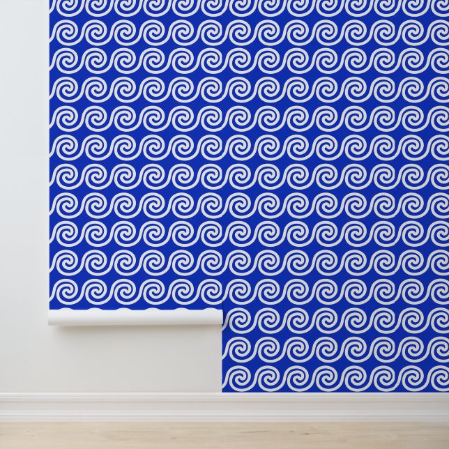 Greek Meander Key Waves Pattern Blue Wallpaper (Application)