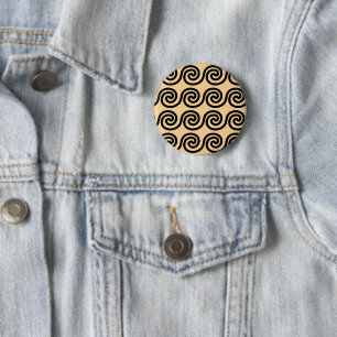Greek Meander Key Waves Pattern Brown 6 Cm Round Badge