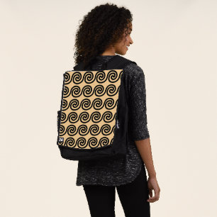 Greek Meander Key Waves Pattern Brown Backpack