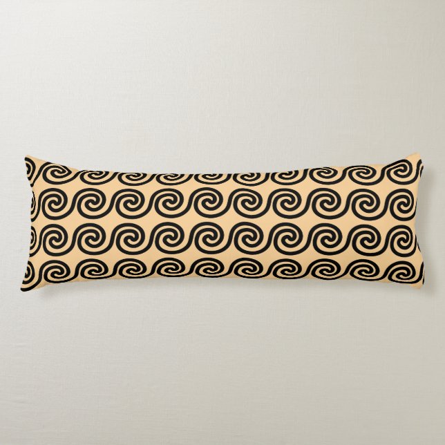 Greek Meander Key Waves Pattern Brown Body Cushion (Front)