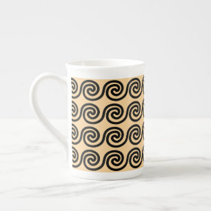 Greek Meander Key Waves Pattern Brown Bone China Mug
