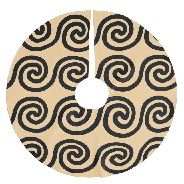 Greek Meander Key Waves Pattern Brown Brushed Polyester Tree Skirt (Front)