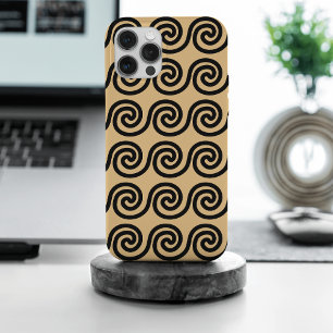 Greek Meander Key Waves Pattern Brown iPhone 15 Pro Max Case